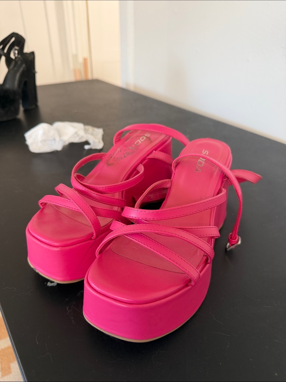 Soda Bright Pink Strappy Platform Sandals